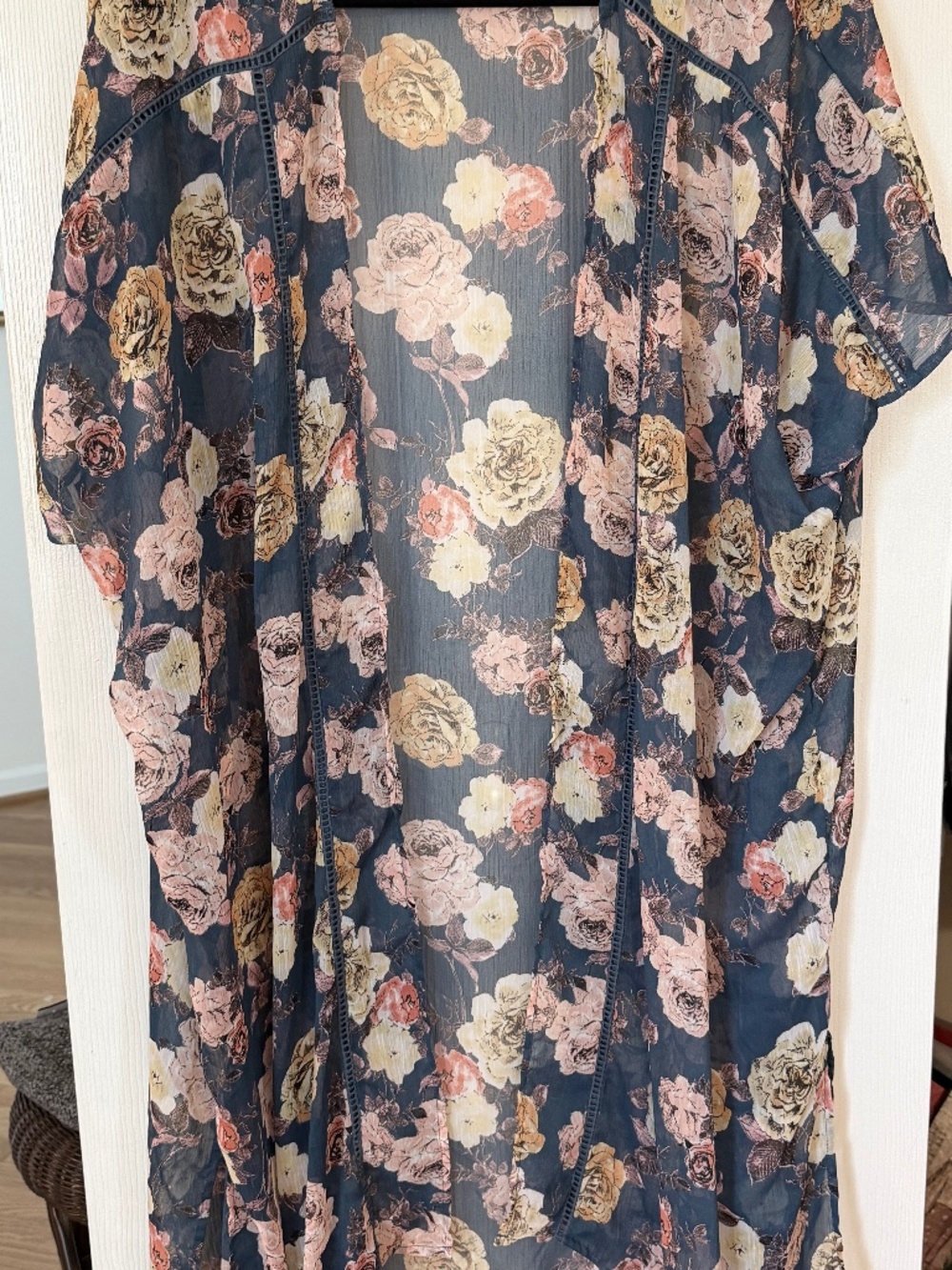 Band of Gypsies Floral Kimono Duster Sheer Longline Boho Festival Layering XS